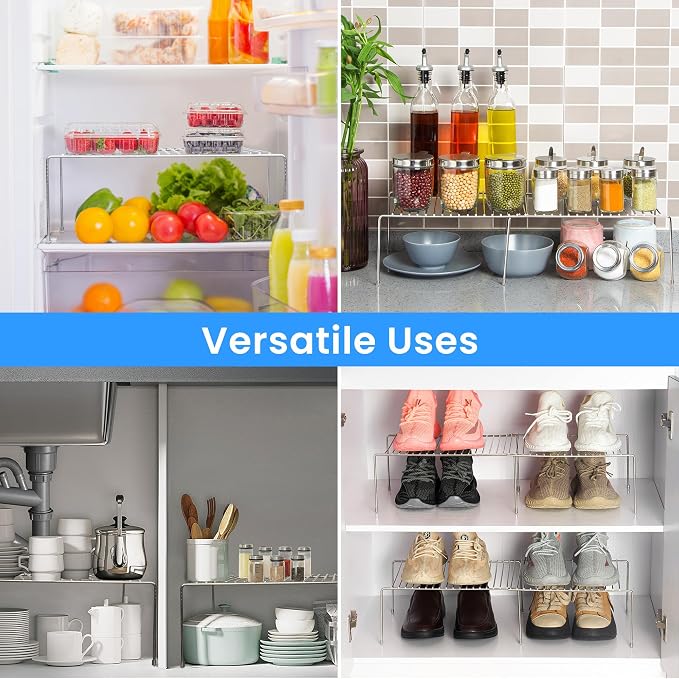 Tomorotec Spice Rack Cabinet Organizer, Expandable Steel, Kitchen, Silver | Stackable Two-Pack Storage Shelves with Anti-Slip Protective Rubber Feet for Pantry or Countertop - Image 5