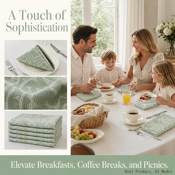 17x17 Green Elephant Napkins Set of 24 Bulk Washable Wedding | Need boho wedding supplies? This bulk set of 24 green elephant pattern linen napkins offers absorbent, elegant decor. - Image 2