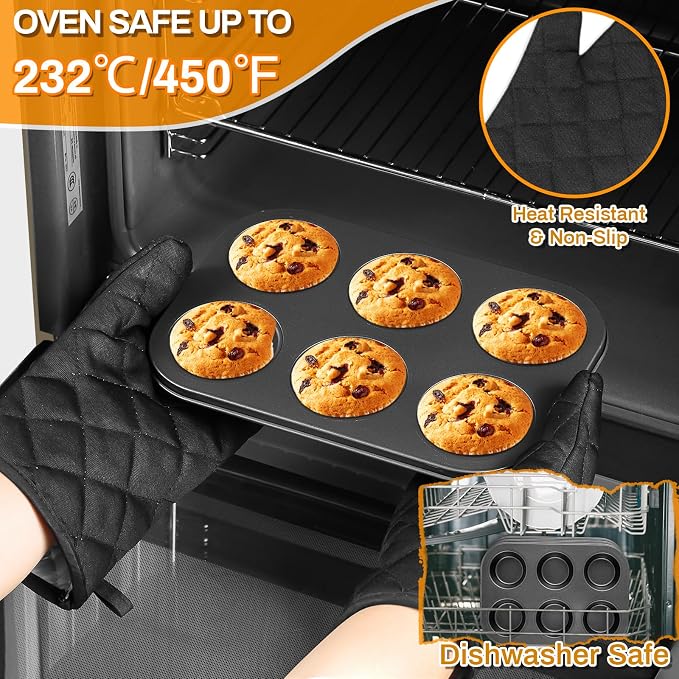 12PCS Nonstick Bakeware Set, Non-Toxic Carbon Steel Baking Pans Set with Wider Grip, Includes Roasting Pan, Cookie Sheet, Cake Pans, Muffin Pans, Cooling Rack, Oven Mitts, Easy Release - Image 5