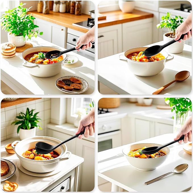 Silicone Kitchen Cooking Utensils Set: MOACC Heat Resistant 13inch Long Kitchen Gadgets, BPA Free Non Stick Rubber Cook Accessories For Food Prep, Frying, Serving, Basting (Black) - Image 2