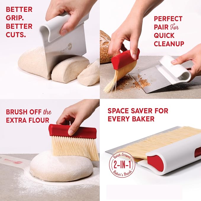 KneadAce Essential Sourdough Starter Kit - Artisan Bread Baking Tools | Bake with this Sourdough Kit: Round banneton proofing baskets, dough whisk, bread lame, scraper & brush set, bread sling - Image 7