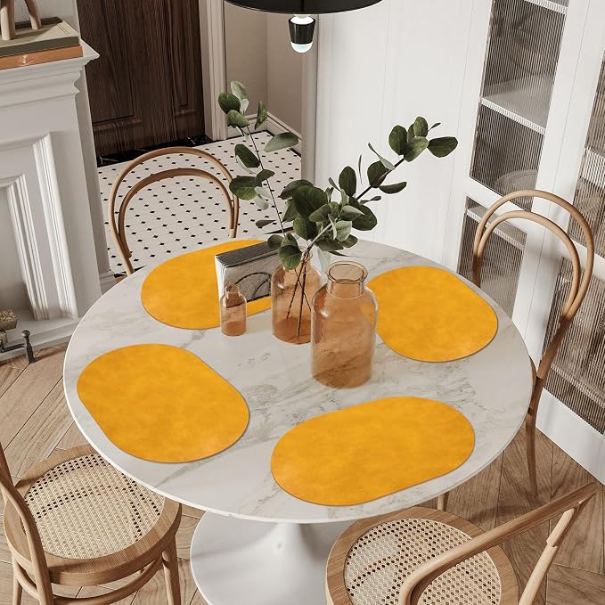 ADRIMER Placemats, Heat Resistant Oval Placemats Set of 8 Washable 12 x 17 Inch, Waterproof Table Mats, Wipeable Pu Place Mats for Kitchen, Dining Room, Yellow - Image 6
