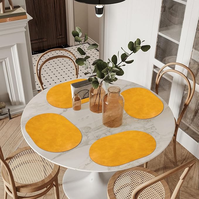 ADRIMER Placemats, Heat Resistant Oval Placemats Set of 12 Washable 12 x 17 Inch, Waterproof Table Mats, Wipeable Pu Place Mats for Kitchen, Dining Room, Yellow - Image 7