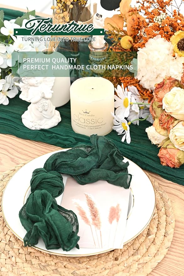 84 Packs Gauze Cheesecloth Napkins 20 x 20 Inch Emerald Green Wrinkled Dinner Napkins, Dark Green Rustic Boho Soft Cloth Napkin for Wedding Party Event Dinner Table Decoration - Image 7