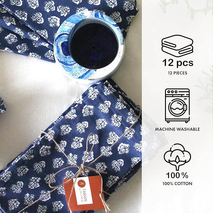 Taran Living Cloth Napkins Set of 12, Printed Floral Blue Fall Dinner Napkins, Soft Washable Table Napkins for HaloweenThanksgiving Christmas Parties Holiday Farhouse Décor, 18x 18 - Image 8