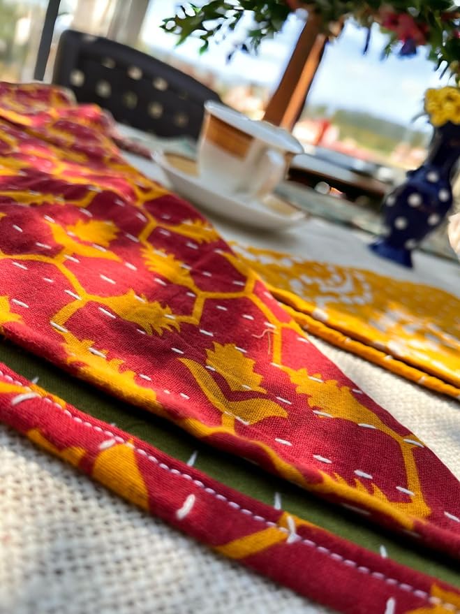Mango Gifts Kantha Cloth Napkins Set of 12 – Handmade Cotton Reusable Dinner Napkins, 16x16 Inch, Assorted Boho Colors, Eco Friendly Table Linen for Weddings & Parties - Image 11