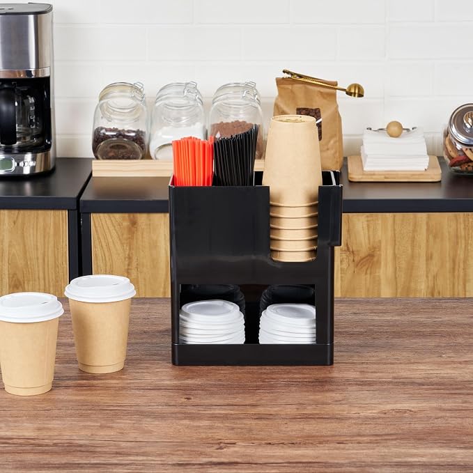 Restaurantware Restpresso Coffee Bar Organizer, 1 Count Durable 4 Compartments, Compact Size, Black Plastic Tabletop Coffee Supplies Organizer For Homes, Office Spaces, Breakrooms, and Lounges - Image 7