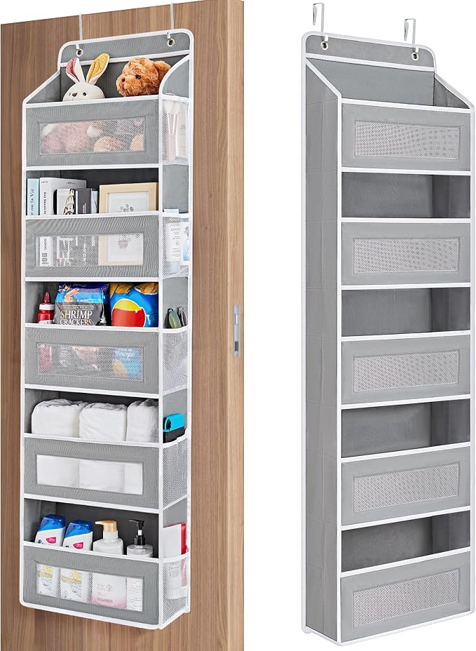 JARLINK Over the Door Organizer for Bedroom, Pantry, Bathroom, 5 Shelf Grey | Anti-Tilt Design, 44 lb Load Capacity, Hanging Door Organizer with 5 Large Capacity Pockets, Behind Door Storage for Nursery by JARLINK