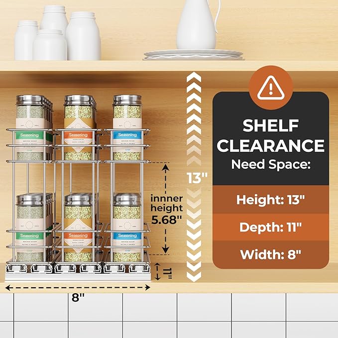 Mystozer Pull Out Spice Rack Organizer for Cabinet, Slide Out Spice Racks, Easy to Install Spice Cabinet Organizers, 7.4" Wx10.43 Dx8.26 H, 3 Drawers 2 Tiers(Silver) - Image 2