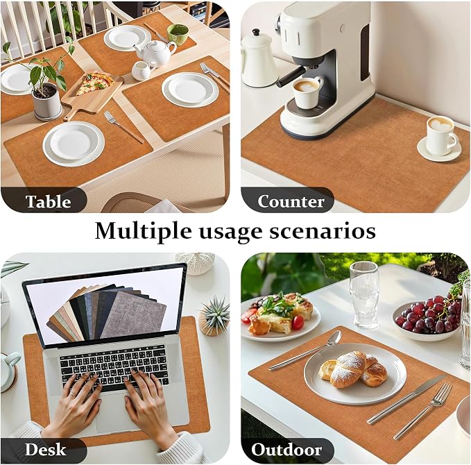 FROMHEART Faux Leather PU Placemats Set of 8 (Orange Grey,11.8" x 17") | Waterproof,Heat/Oil Stain-Resistant Table Mat–Reversible,Non-Slip,Easy to Clean Place Mats for Kitchen,Dining,Indoor/Outdoor - Image 5