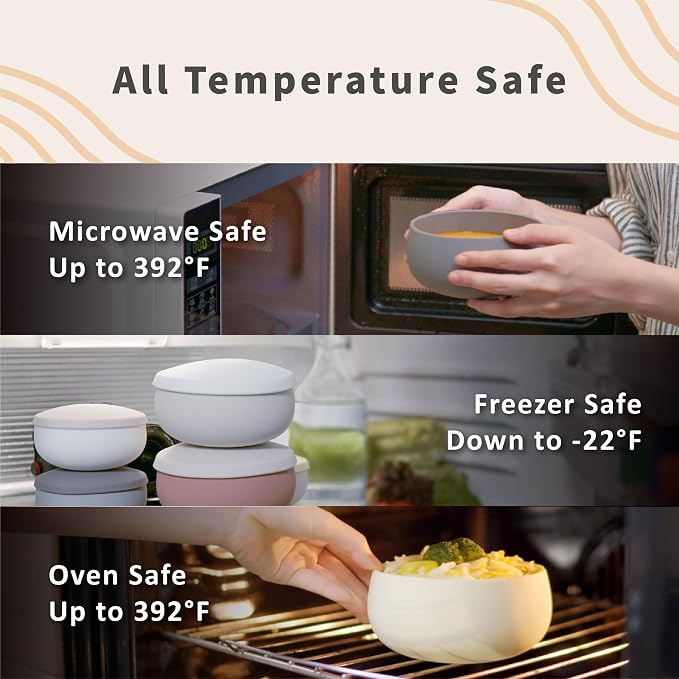Silicone Bowl Set of 3 with Lids – Multi-Size, Leak-Proof, BPA-Free Food Storage Containers | Freezer, Microwave & Oven Safe | Ideal for Meal Prep & Leftovers (Chestnut Brown) - Image 2