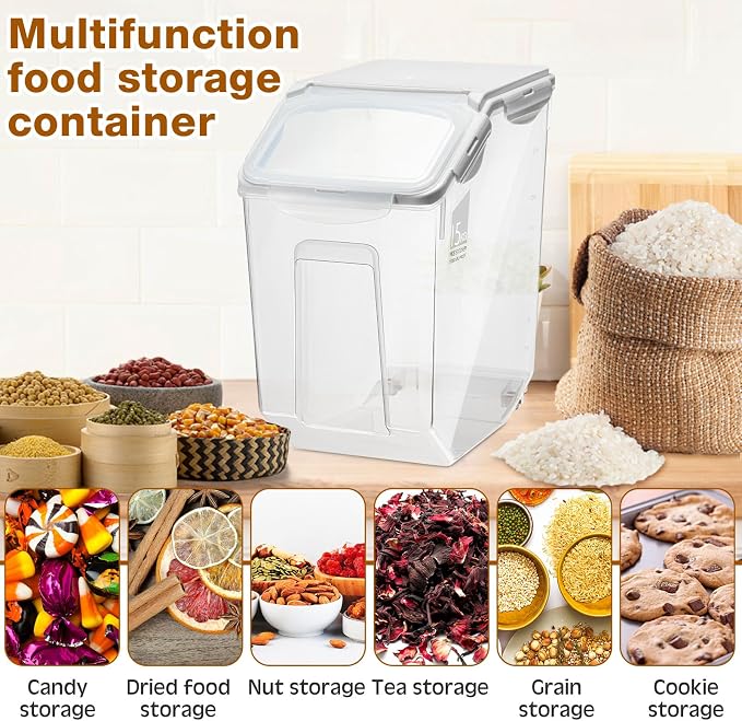 4 Pack Rice Storage Container With Wheels Plastic Airtight Lid Flour Container Bin for Dog Pet Cereal Grain Dry Food, 15 Liter / 30 lbs - Image 4