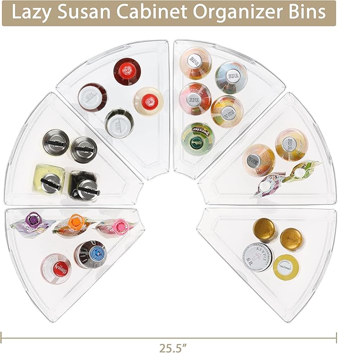 URALFA lazy susan organizer for cabinet, 1/8 Wedge, 6 Pack | Plastic Storage Containers with Non-Slip Pads, Fits 26"/28"/32" Corner, Food Safe & BPA-Free, Stackable Wedge Design - Image 3