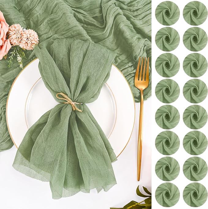 100 Pack Sage Green Napkins 20x20Inch Cheesecloth Napkins | Elegant Cloth Napkins for Table, Washable Rustic Boho Gauze Napkins, for Wedding Party Bridal Baby Shower Dinner Table Decor by Lumaycens