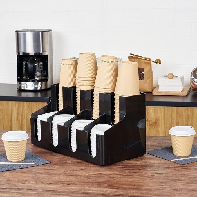 Restaurantware Restpresso Coffee Bar Organizer, 1 Count Durable 8 Compartments, Compact Size, Black Plastic Tabletop Coffee Supplies Organizer For Homes, Office Spaces, Breakrooms, and Lounges - Image 4