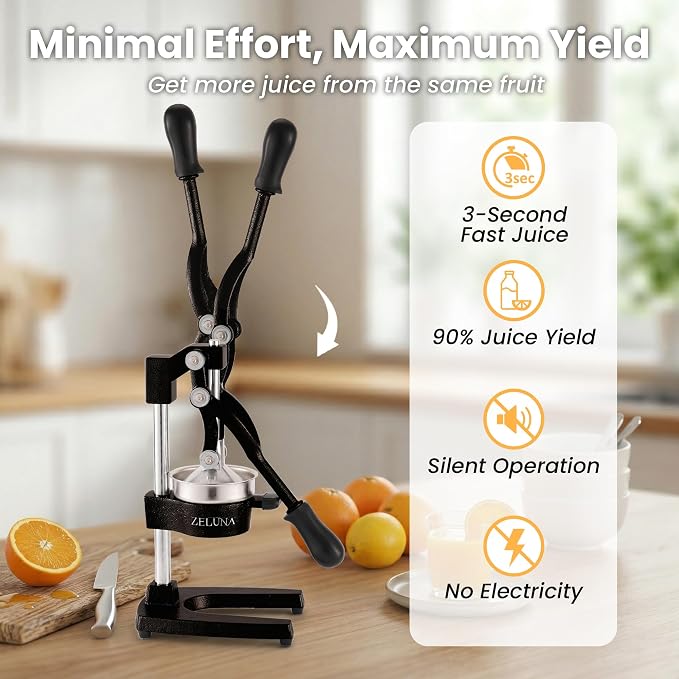 Cast Iron Manual Hand Press Juicer for Citrus & Pomegranate,Black | Stainless Steel Heavy Duty Squeezer,Easy to Clean,Effortless Lever-Press Design,For Home Cooks,Health Enthusiasts,Bartenders - Image 2