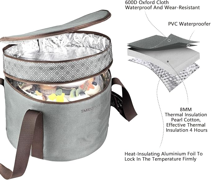 2 Pack Pie Carrier with Lids and Handles, Loadable Cupcake or Pizza Storage Containers, Includes Insulated Bags and Insulated Non-Slip Pads, Perfect for Transportation (Grey) - Image 7