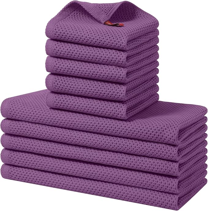 Homaxy 10 Pack 100% Cotton Kitchen Towels and Dishcloths Set, Purple | 12 x 12 Inches and 13 x 28 Inches Kitchen Towels Set, Ultra Soft Absorbent Dish Cloths for Washing Dishes by Homaxy