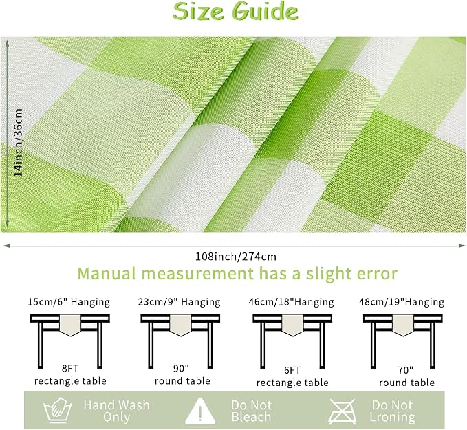 Cupuamon Fabric Checkered Table Runner 6 Pack Waterproof Gingham Table Runner 14W x 108L Buffalo Check Table Runners for Parties Kitchen Dining Wedding Banquet (Emerald and White) - Image 4