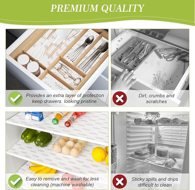 Cooyes Refrigerator Drawer Liners, Premium Absorbent Fridge bin Liners Non-Slip Washable, 12" x 24" Refrigerator Shelf Liners and Mats for Glass Shelves, Kitchen Cabinets, Non-Adhesive - Image 6