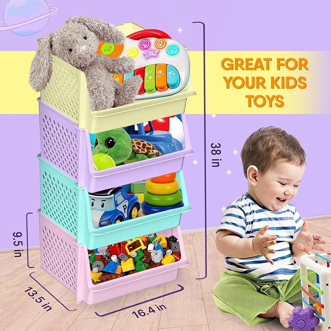 Large Stackable Storage Bins Open Front for Pantry Storage, 4 Pack - Multi | Sturdy Plastic, Easy Stacking, Open Front Access, Ventilated Sides, Vertical & Space Saving Pantry Organizers and Storage Bin - Image 2