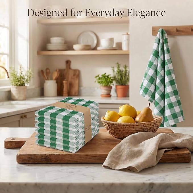 Urban Villa Kitchen Towels Cotton Dish Towels 20”x30” (Set of 6) Hunter Wht - Image 5