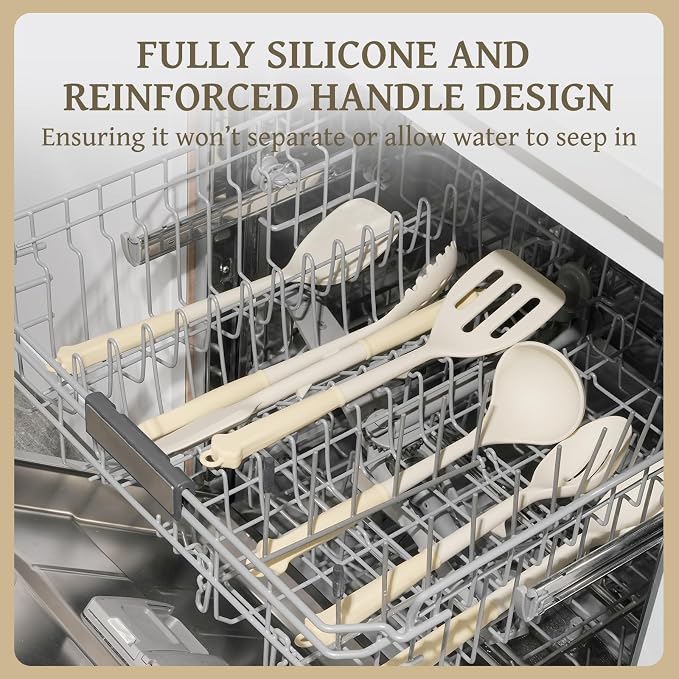 Kikcoin 43 PCS Silicone Kitchen Utensils Set, Dishwasher Safe Kitchen Cooking Utensils Set, 446°F Spatulas Silicone Heat Resistant, Non Toxic Silicone Utensils Set With Two-Tone Grip Handles, Cream - Image 4
