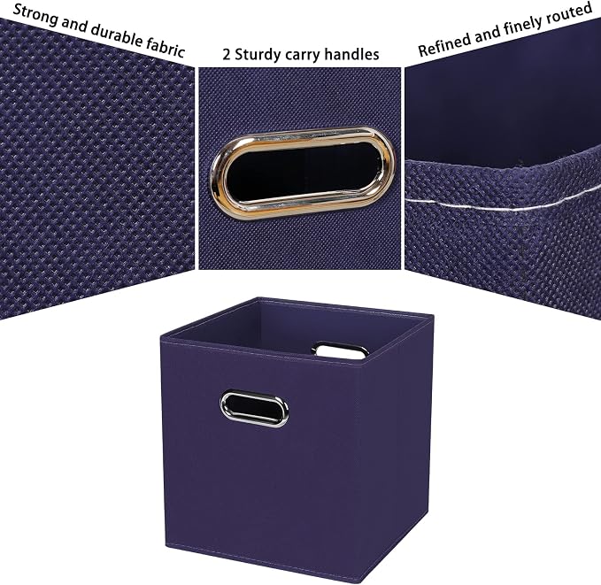 Fabric Cubby Storage Bins,13x13x13 Inches,Cube Organizer Bin Foldable Storage Boxes with Dual Handles Fabric Organizer Box and collapsible Storage basket,Set of 8,Navy Blue - Image 7