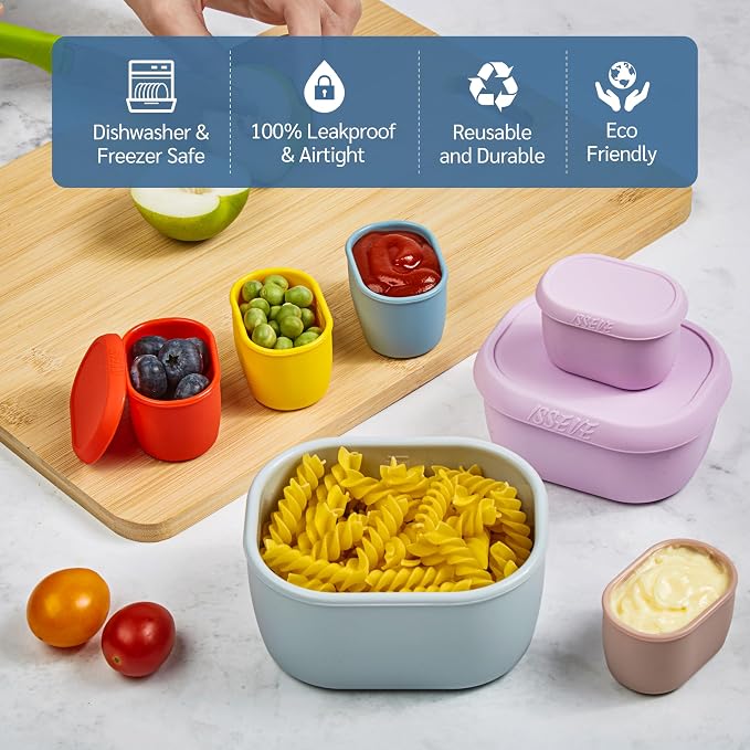 ISSEVE 12Pcs/Set Nesting Silicone Food Storage Containers with Lids | BPA-free, Reusable, Meal Prep Containers, Small Freezer Portions, Dishwasher Cleaning, Nested Cabinet Storage, 5 Sizes, Grey - Image 8