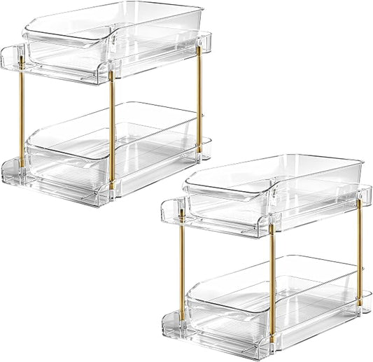 LAREKUN2pack 2-Tier Organizer & Storage Unit Stackable Bathroom Cabinet Organizer Pull-Out Kitchen Pantry Organizer & Storage System Suitable for Countertops, Pantries, Kitchens, Bathrooms by LAREKUN