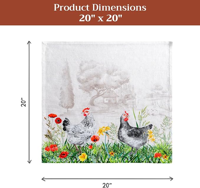 Maison d' Hermine Cloth Napkins Set of 4 Reusable 100% Cotton (20" x 20") | Everyday Square Napkins Cloth Washable Dinner Party Wedding Restaurant Hotel Kitchen Spring Summer - Basse Cour - Image 7