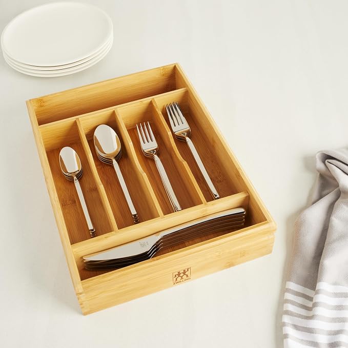 ZWILLING Bamboo Flatware Storage Tray, Kitchen Drawer Organizer for Utensils and Cutlery, Eco-Friendly Bamboo Design - Image 2