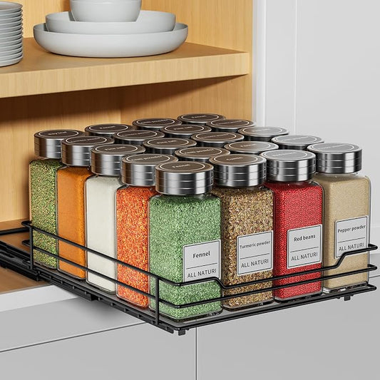 RCHYFEED Pull Out Spice Organization for Cabinet,8.5" Wx10.5 Dx2.5 H,1 Tier | Heavy Duty Slide Out for Inside Cabinet & Pantry, Kitchen Cabinet Seasoning Organizer,Vertical Spice Racks Storage Spices by RCHYFEED