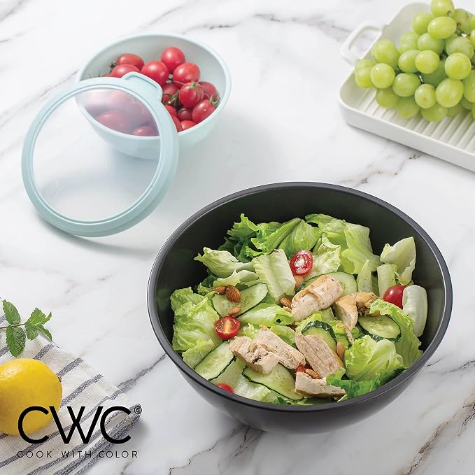 COOK WITH COLOR Mixing Bowls with TPR Lids - 12 Piece Plastic Nesting Bowls Set includes 6 Prep Bowls and 6 Lids, Microwave Safe Mixing Bowl Set (Mint) - Image 3
