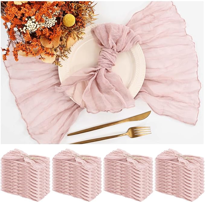 42 Packs Gauze Cheesecloth Napkins 20 x 20 Inch Dusty Pink Wrinkled Dinner Napkins, Pink Rustic Boho Soft Cloth Napkin for Wedding Party Event Dinner Table Decoration by Teruntrue