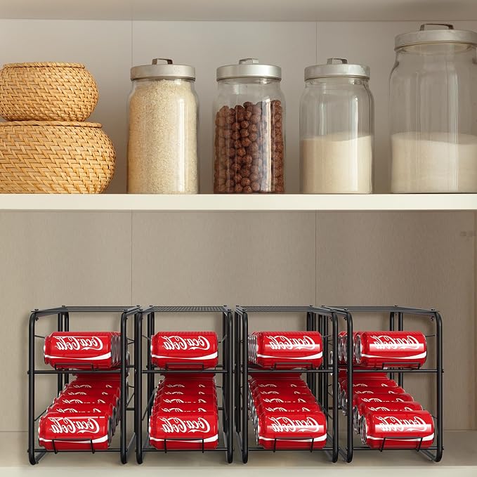 MOOACE 4 Pack Can Organizer for Pantry, Stackable Soda Can Dispenser Rack, Pantry Organizer Canned Food Storage Holder for Kitchen Refrigerator Cabinet, Black - Image 7