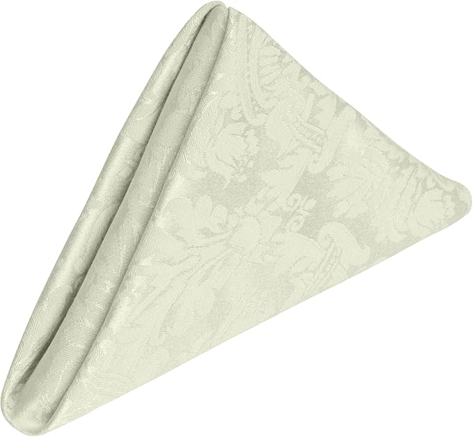 20 x 20-Inch Square Damask Cloth Napkins, Ivory, Set of 12 | Bulk Case of 1 Dozen, Saxony, Ivory Cream, Dinner Napkins, 50% Cotton / 50% Polyester Fabric, Woven Damask Pattern, Soft Hand - Image 2
