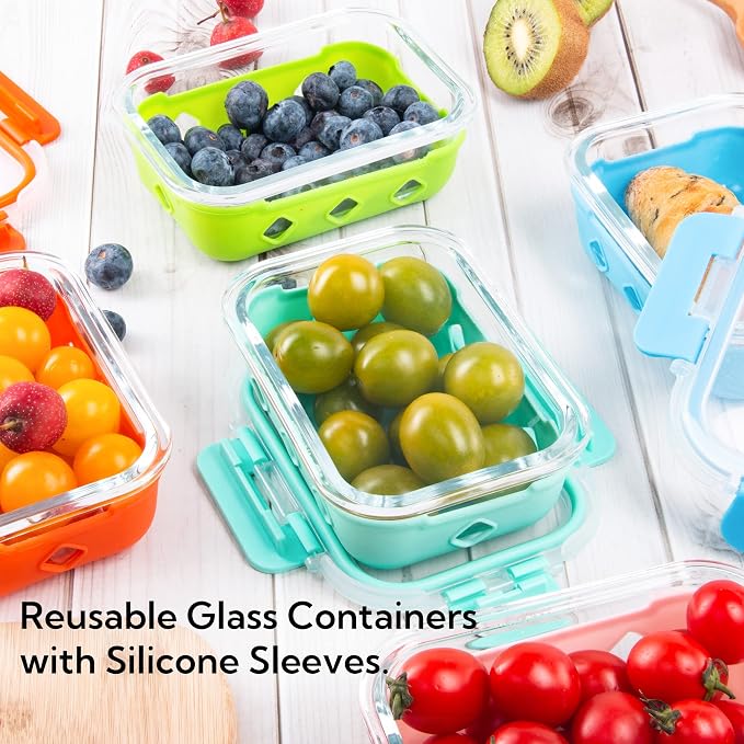 10 Pack Glass Meal Prep Containers with Removable Silicone Sleeves,Food Storage Container Set with Airtight Lids (34oz+12oz) - Image 5