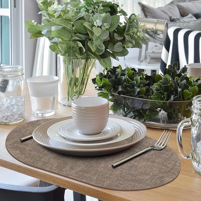 Placemats Set of 8 - Washable Heat Resistant Table Placemats - Wipeable Faux Leather Oval Place Mats, Waterproof Table Mats for Dining Table, Dark Brown - Image 5