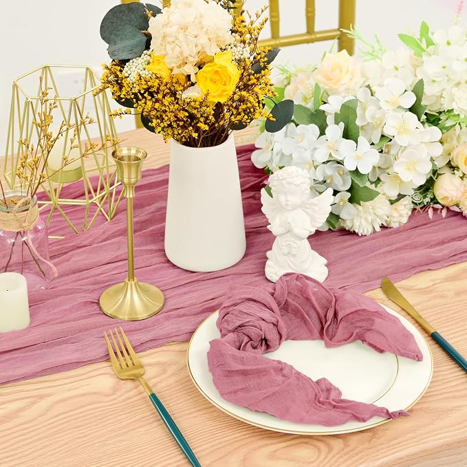 fani 100 Pack Gauze Cheesecloth Napkins, 20 x 20 in, Dusty Rose | Wrinkled Table Napkins, Soft Cotton, Rustic Decorative, Weddings, Party, Dinner Table, Everyday Use - Image 5