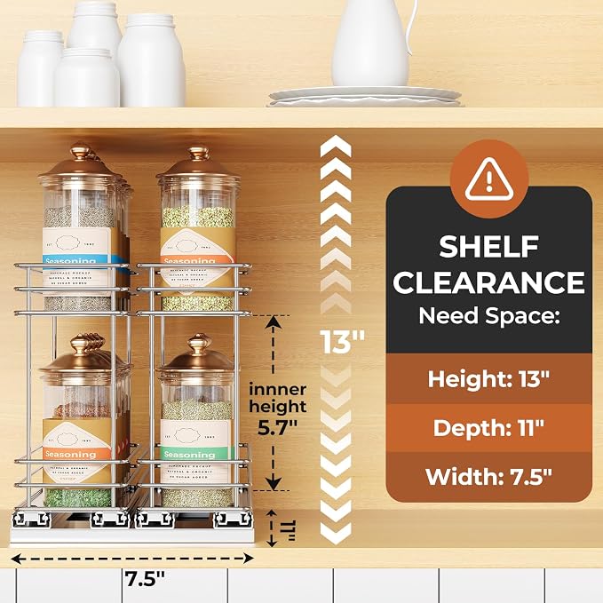 Mystozer Pull Out Spice Rack Organizer for Cabinet, Slide Out Spice Racks, Easy to Install, 7.08" Wx10.43 Dx8.26 H, 2 Drawers 2 Tiers(Silver) - Image 2