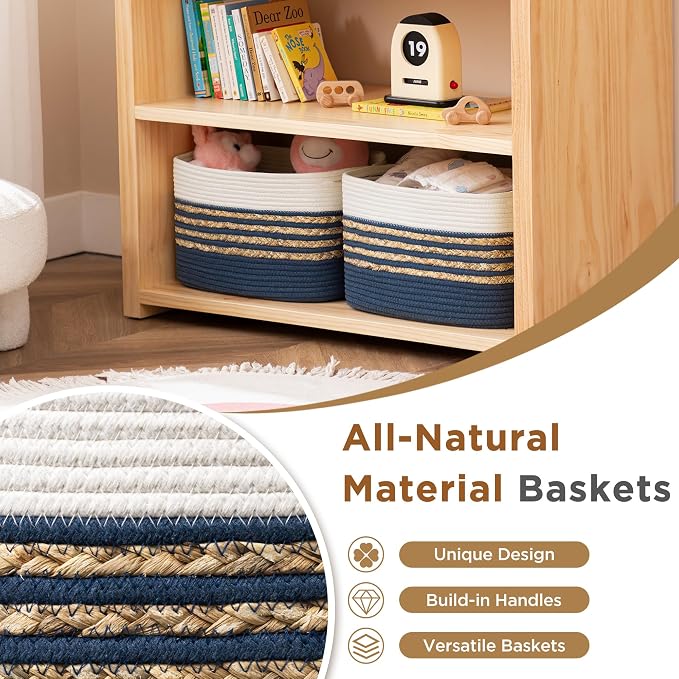 UBBCARE 2 Pack Baskets for Organizing, Woven Storage Baskets for Toys and Towel, Rectangle Cotton Rope Basket with Handles, 14''L x 8''W x9''H, Navy Blue - Image 5