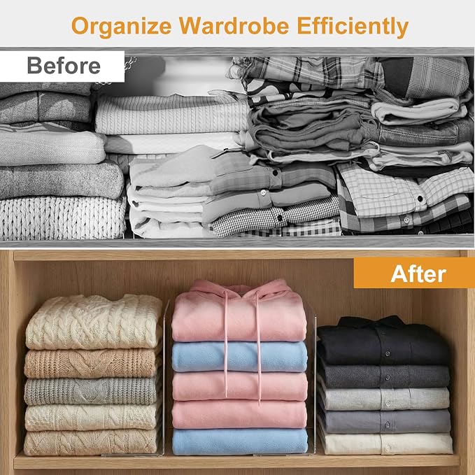 SortNStore Shelf Dividers for Closet Organization: 10" Tall x 12" Deep | Adhesive Separators Features Acrylic Material and Provides Storage for Clothes and Purses in Bedroom Cabinets(8-Pack) - Image 6