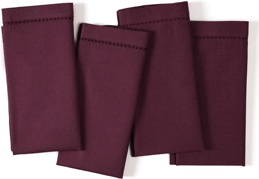 Ramanta Home Burgundy Cloth Dinner Napkin Set of 4-18x18 Inch | Cotton Linen Flax Hemstitched Napkins Washable for Everyday Use by RamantaHome