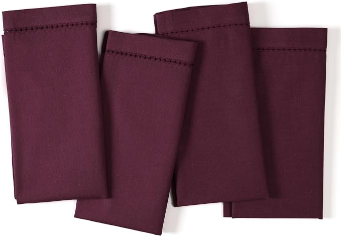 Ramanta Home Burgundy Cloth Dinner Napkin Set of 12-18x18 Inch | Cotton Linen Flax Hemstitched Napkins Washable for Everyday Use - Image 5