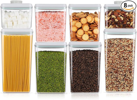 Melovom 8 Pcs Pop Food Storage Containers Airtight Food Storage Containers Set with Lids Kitchen Pantry Organization and Storage, 3.4Qt, 2.8Qt, 2.1Qt, 1.2Qt by Melovom