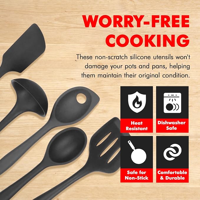 Chef Craft Premium Silicone Kitchen Tool and Utensil Set, 5 Piece, Black - Image 3
