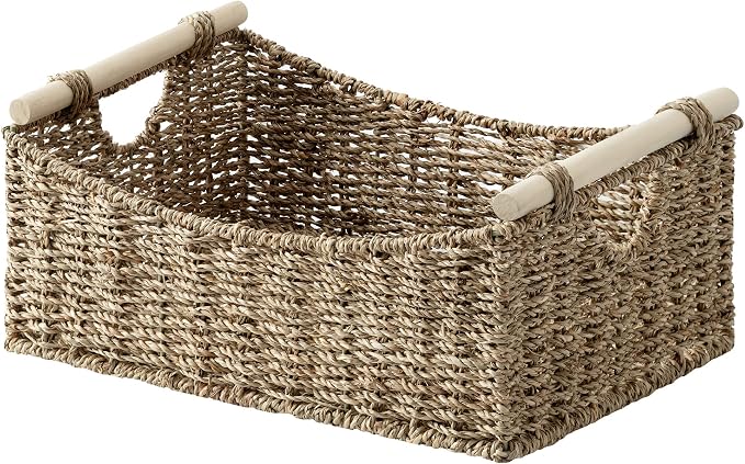 StorageWorks Large Wicker Baskets with Handles, Seagrass Basket, 1-Pack | Handwoven Wicker Baskets for Organizing,Seagrass Storage Basket,Woven Baskets for Storage,Wicker Basket Large,15" x 11" x 6¾" by StorageWorks