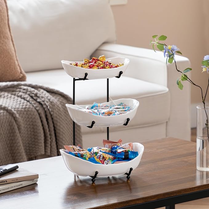 HBlife Fruit Bowl for Kitchen Counter - 3 Tier Ceramic Fruit Rack, Fruit Basket for Fresh Fruit&Veggies, Tiered Fruit Platter Serving Trays for Party - Image 4