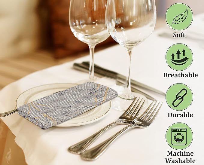 RUVANTI Cloth Napkins Set of 6 Cotton 100%, 18x18 Inches Napkins Cloth Washable, Soft, Absorbent. Cotton Napkins for Parties, Christmas, Thanksgiving, Weddings, Dinner Napkins Cloth - Leafy - Image 4